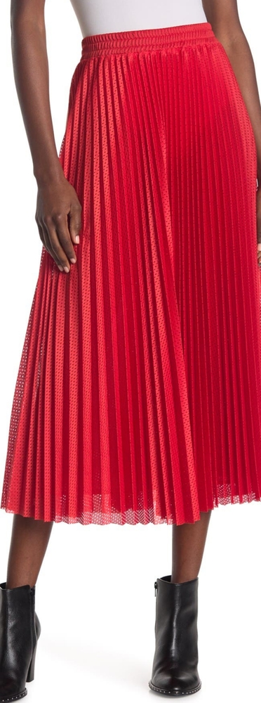 Red Valentino perforated pleated skirt dark red